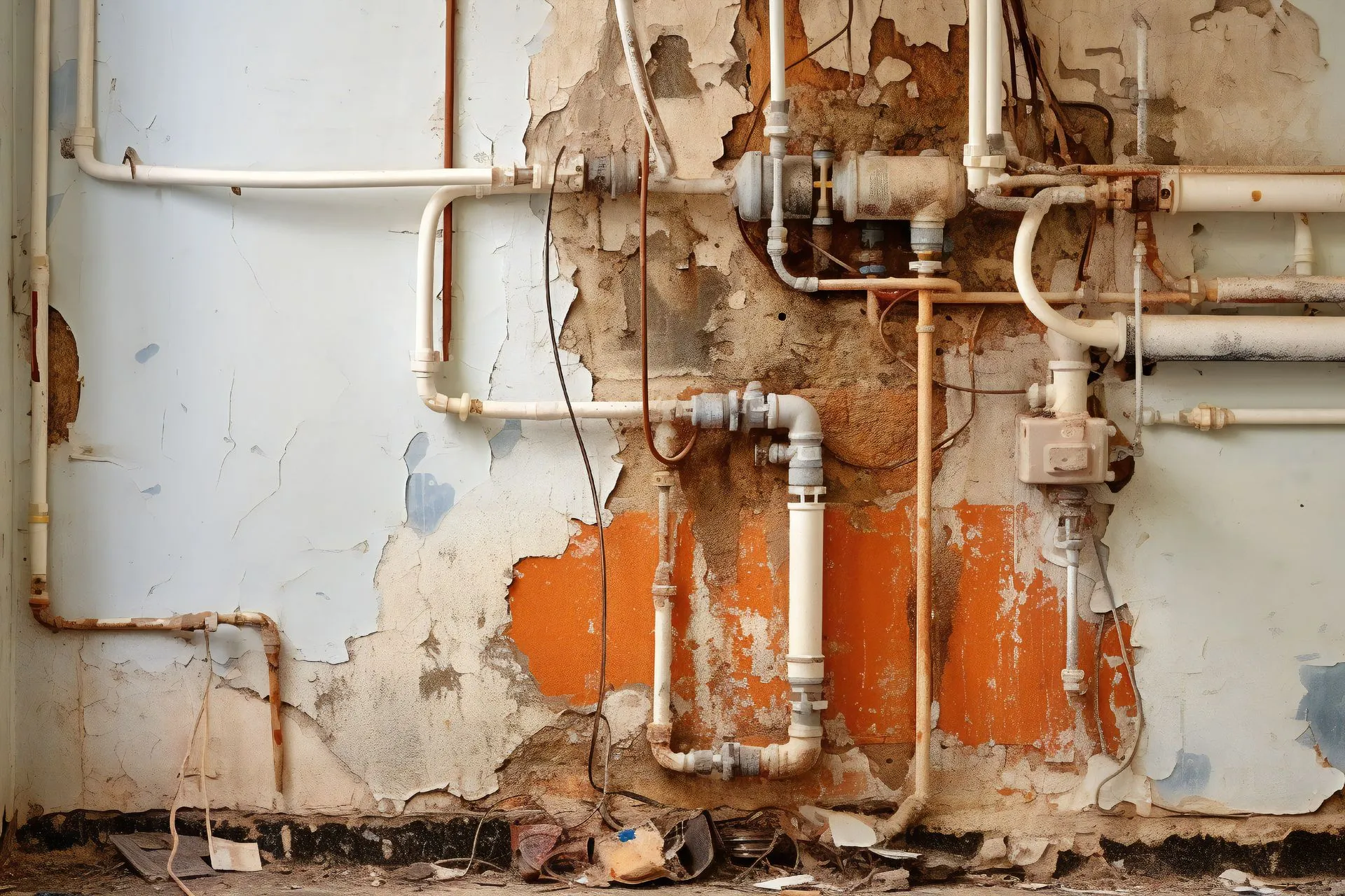 damage behind a wall caused by burst water pipes