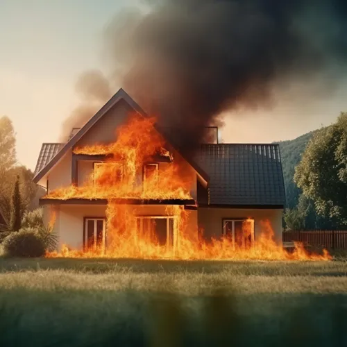 A house is on fire needing fire damage restoration