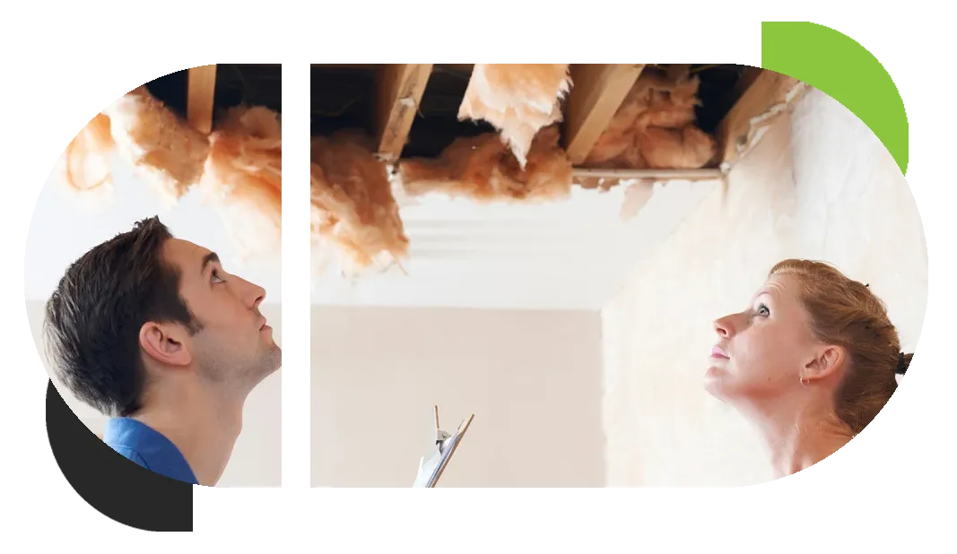 People looking up at the sealing damage caused by leaky pipes