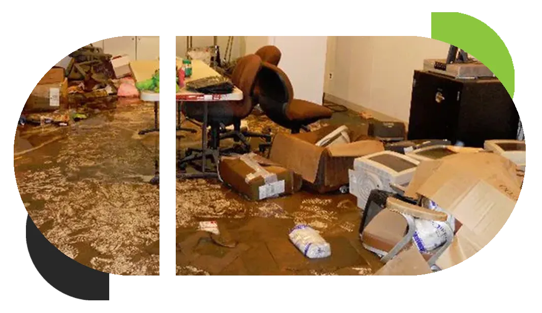 A mess in the basement living space after a sewage backup