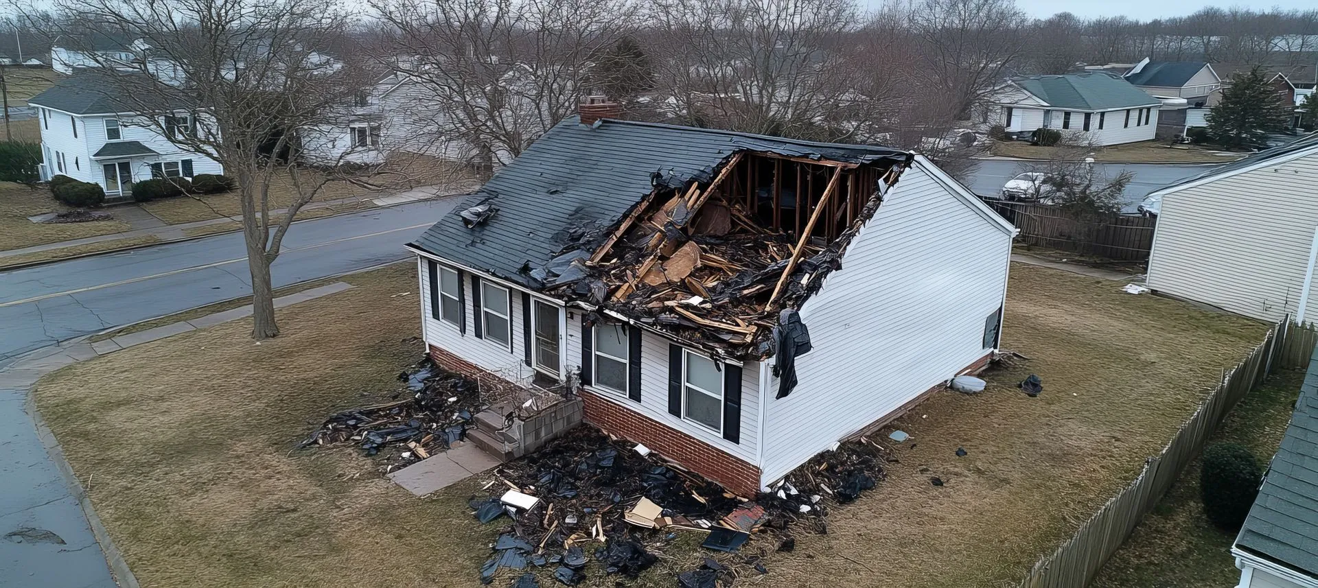 A roof is damaged and is in need of reconstruction services